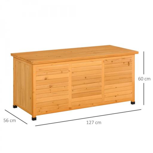  Baúl de Madera Exterior Caja de Almacenamiento de Jardín con Tapa Abrible y Diseño Persiana 127x56x60 cm Natural [1]