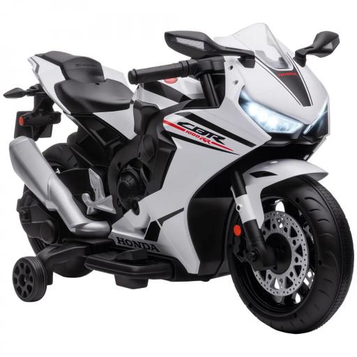 Moto Eléctrica con Licencia HONDA para 3-5 Años con Faros Bocina Música y Ruedas Auxiliares 90x44x52 cm Blanco [9]