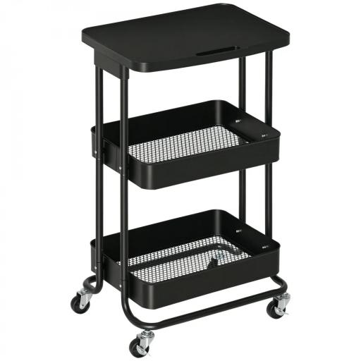Carrito Auxiliar con Ruedas Carro de Almacenaje de 3 Niveles para Baño Cocina Dormitorio Oficina 46x34,5x76,5 cm Negro [9]