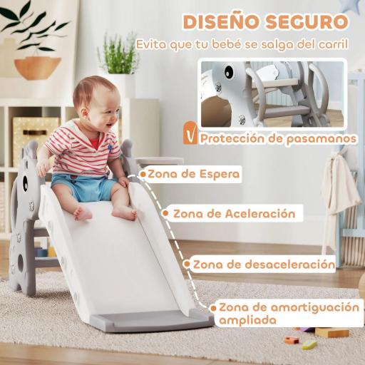 Tobogán Infantil con Diseño de Jirafa Canasta y Escalera para Niños de 1-3 Años para Interior 106x51,5x52 cm Gris [4]