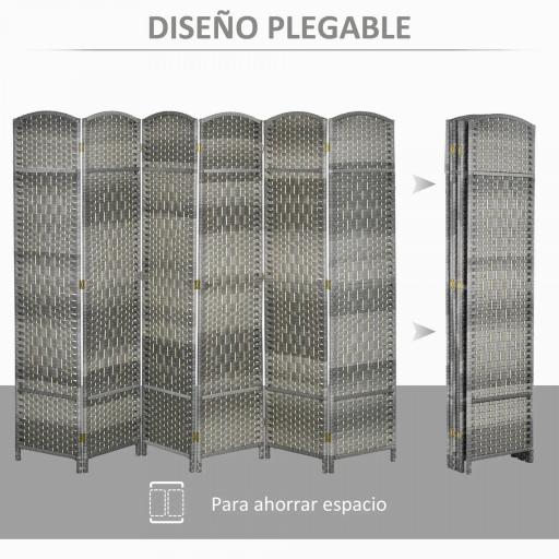 Separador de Ambientes de 6 Paneles Biombo Plegable 270x180 cm Pantalla de Privacidad de Polipropileno Gris Mixto [2]