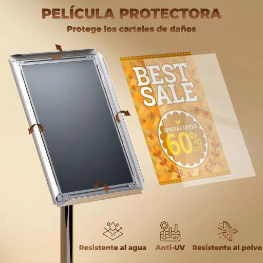 Soporte para Carteles A3 Altura Ajustable, Giratorio 360° Marco de Aluminio y Acero Inoxidable Plata [3]