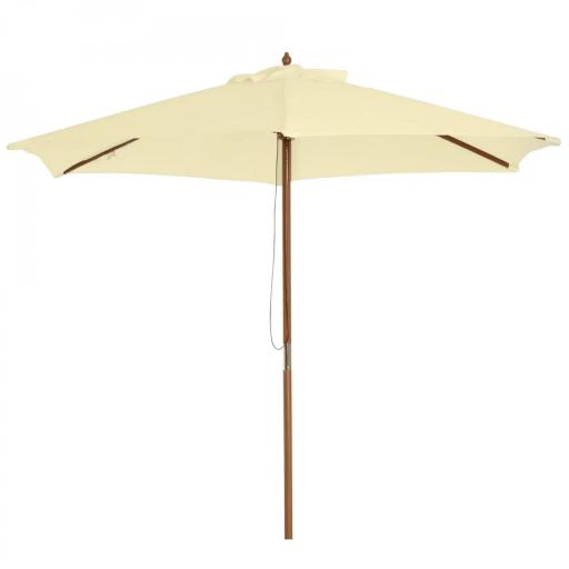 Sombrilla Parasol de Madera 250x230 cm para Exterior con 6 Varillas Sistema de Polea Color Crema [9]