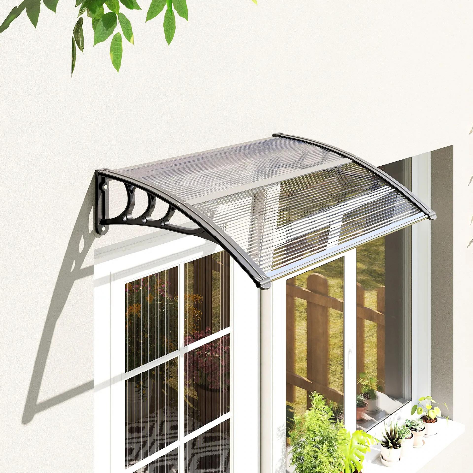 Marquesina Exterior para Puerta y Ventana 75x100 cm contra Sol y Lluvia con Soporte de Aleación de Aluminio Transparente