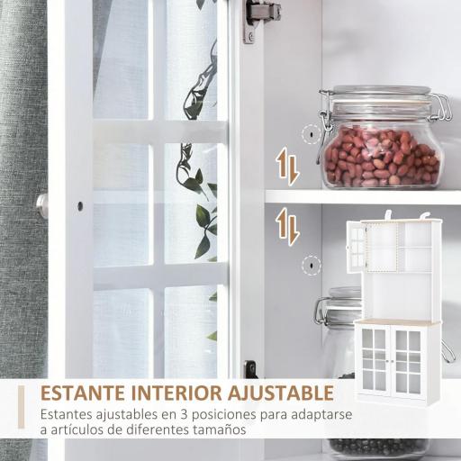 Alacena de Cocina con Estantes y Puertas de Vidrio para Pequeños Electrodomésticos y Menaje 80x37x183 cm Blanco [4]