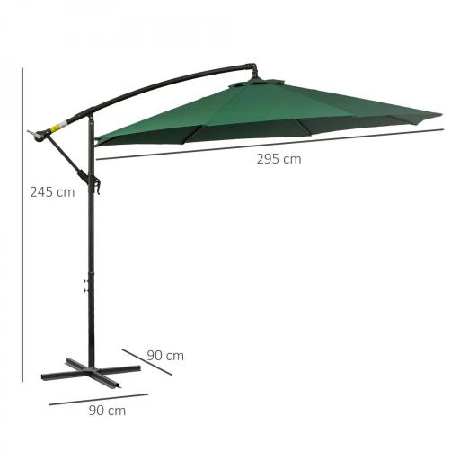 Sombrilla de Jardín Ø300x250 cm Parasol Excéntrico Inclinable con Manivela Base Cruzada y Soporte de Acero Verde [4]