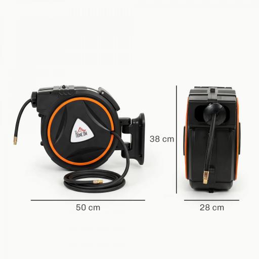 Manguera Compresor Aire 20 m + 2 m Conector de 1/4'' BSP con Soporte para Pared Giratorio 180° Negro [1]