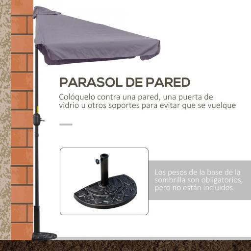 Parasol para Pared 230x130x249 cm Sombrilla Rectangular con Manivela Protección UV Impermeable Gris Oscuro [3]
