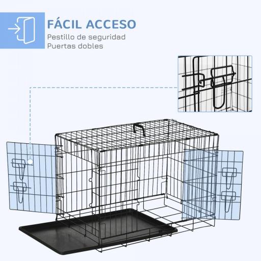 Jaula para Perros Plegable Transportín para Perros con 2 Puertas Bandeja Extraíble y Asa 75x48,5x53 cm Negro [4]