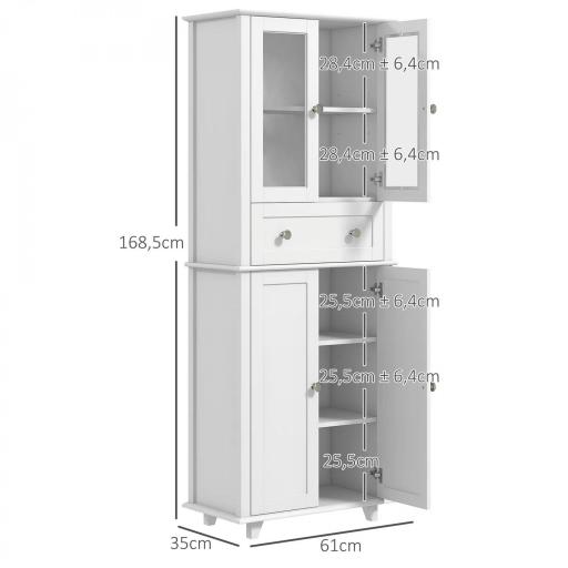 Alacena de Cocina Despensa Armario de Cocina con 2 Puertas de Vidrio Templado Cajón 61x35x168,5 cm Blanco [1]