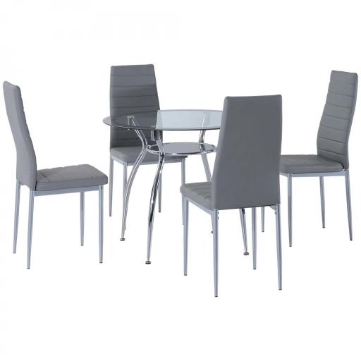 Juego Mesa de Comedor y 4 Sillas Conjunto de Muebles de 5 Piezas Mesa Redonda Ø90x75 cm y 4 Sillas 42x52x96 cm Gris [10]