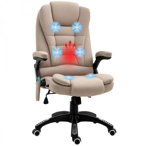 Silla Oficina con Masaje de 6 Puntos con Función Basculante con Calefacción Altura Ajustable 67x74x107-116 cm cm Caqui [8]