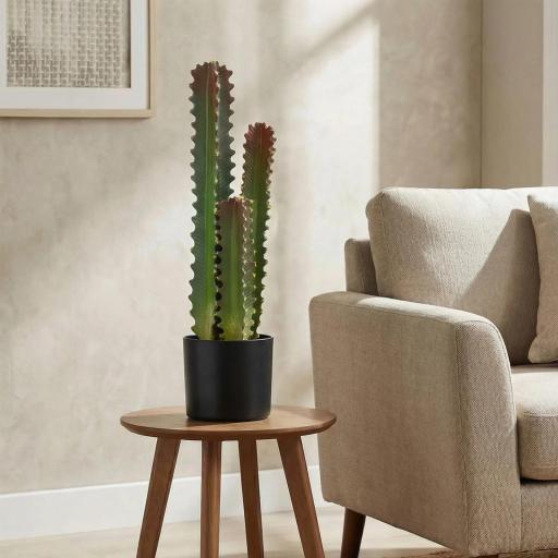 Cactus Artificial 66 cm Planta Artificial Decorativa con Maceta y 3 Hojas para Decoración del Interior Verde [5]