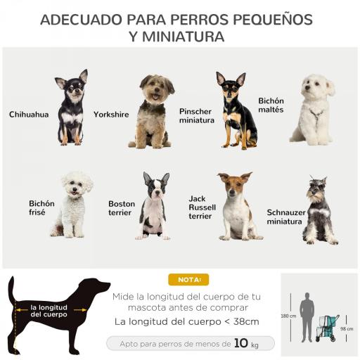 Cochecito Doble para Perros Gatos Plegable con 2 Transportines Extraíbles con Cinturón y Cojines 66x50x98cm Verde y Gris [4]