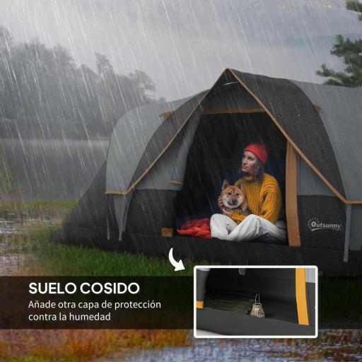 Tienda de Acampada para 5-6 Personas Impermeable 3000mm+ con Bolsa de Transporte y Gancho 455x220x180 cm Gris [4]