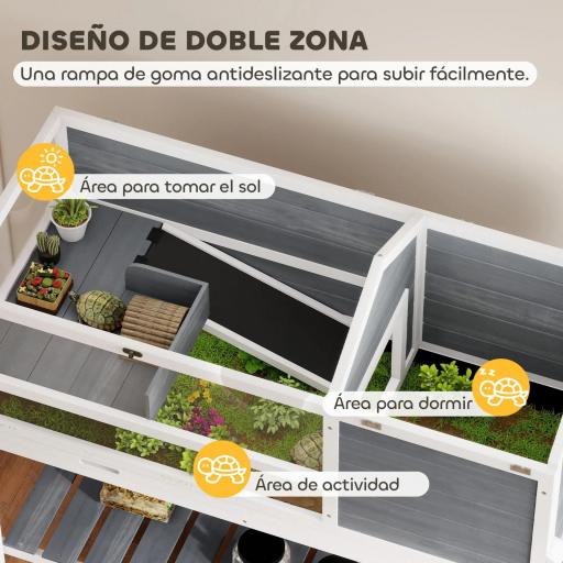Casa para Tortugas de Madera con Soporte para Lámpara Ajustable Techos Abatibles Bandeja Extraíble y Estante Inferior [5]