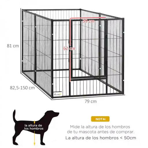 Parque para Perros de 6 Paneles Ajustable Valla Metálica para Mascotas con Marco de Acero 82,5-150x79x81 cm Negro [1]
