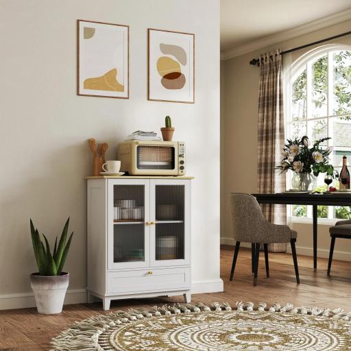 Aparador de Salón con Cajón y Estante Ajustable Aparador de 2 Puertas de Vidrio 68x35x85 cm Blanco y Roble