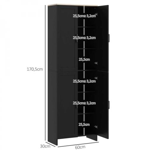 Alacena de Cocina Armario de Almacenaje Multifuncional con 4 Puertas y Estantes Ajustables 60x30x170,5 cm Negro [1]