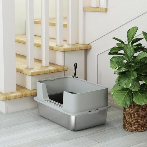 Arenero para Gatos de Acero Inoxidable XL con Borde Alto Pala Fácil de Limpiar Prueba de Fugas 60x40x29,5 cm Gris [3]