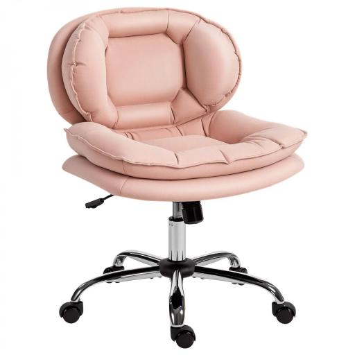 Silla de Oficina Piernas Cruzadas con Asiento Ancho Ruedas Altura Ajustable Doble Acolchado Función Basculante Rosa [10]