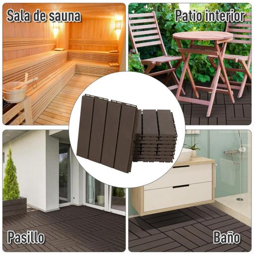 Set de 9 Baldosas Cuadradas de 30x30 cm con Área de 0,81 m² Losetas Sistema de Clic para Balcón Terraza Jardín Marrón [6]
