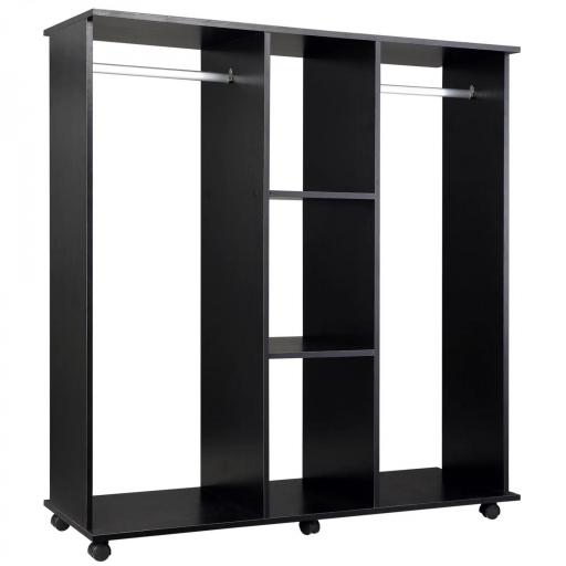 Armario Abierto con Ruedas 2 Barras y Estantes para tener Ropa Colgada y Doblada en el Dormitorio 120x40x128 cm Negro [5]