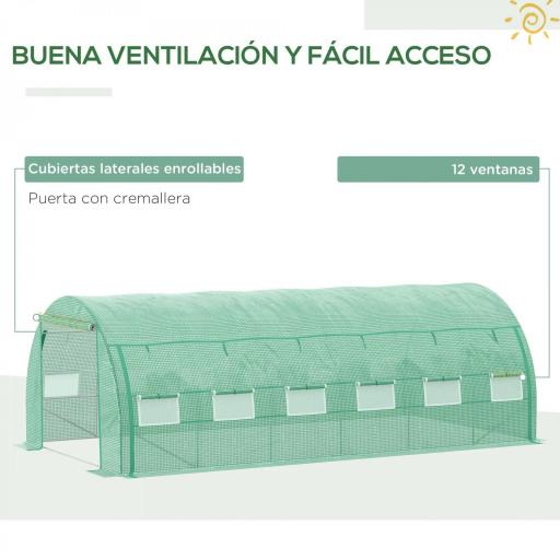 Invernadero de Túnel 6x3x2 m con Puerta y 12 Ventanas de Malla Enrollables Invernadero de Huerto para Patio Jardín Verde [3]