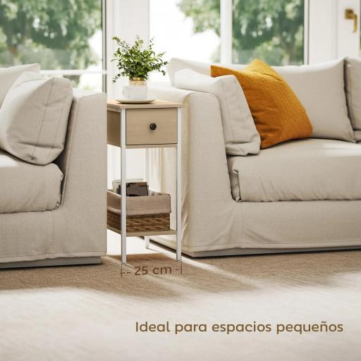 Mesa Auxiliar Estrecha con Cajón Estante Abierto y Estructura Metálica para Salón Dormitorio 25x39,8x58,2 cm Natural [3]