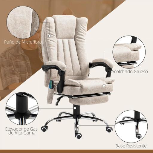 Silla de Oficina con 6 Puntos de Masaje Ajustable con Función Calefacción Reposapiés Retráctil y Control Remoto Crema [4]