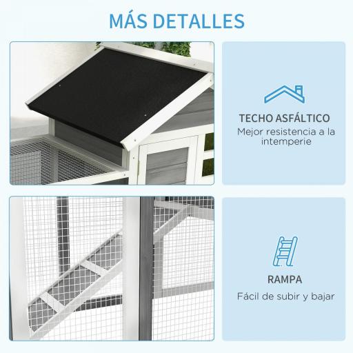 Jaula para Conejos con Zona Abierta Techo Asfáltico Bandeja Extraíble y Rampa para Exterior 123,5x62,6x92,5 cm Gris [2]