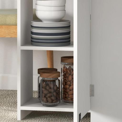 Mesa de Cocina Plegable con Ruedas Alas Abatibles Cajón y Estantes para 2-4 Personas 120x72x75 cm Roble y Blanco [6]