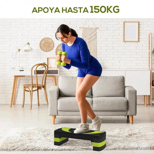 Step de Aeróbic para Fitness Antideslizante con Altura Regulable 3 Niveles 10/15/20 cm Carga 150 kg 80x31x20 cm Verde [5]