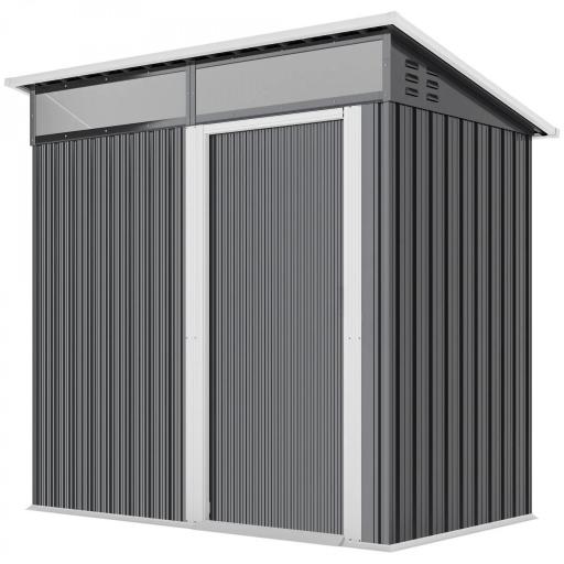 Caseta de Jardín Metálica con Puerta Corredera Ventanas y Ventilación para Almacenaje Exterior 195x122x159/182 cm Gris [8]