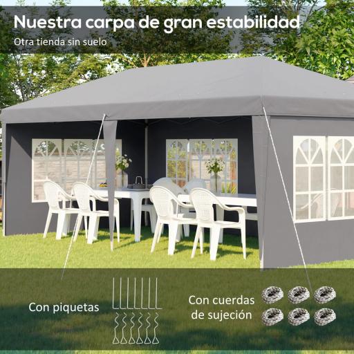 Carpa Plegable 6x3 m Pop-up con 4 Laterales Desmontables Cenador de Jardín con 4 Ventanas y Bolsa de Transporte Gris [4]