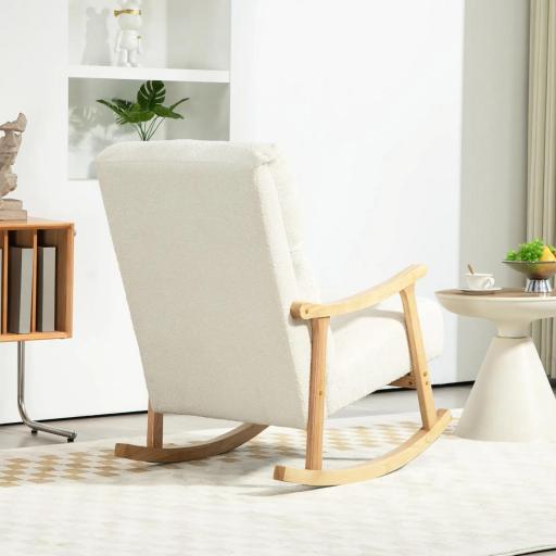 Silla Mecedora de Borreguito con Patas y Reposabrazos de Madera de Caucho Mecedora para Lactancia Carga 120 kg Crema [5]