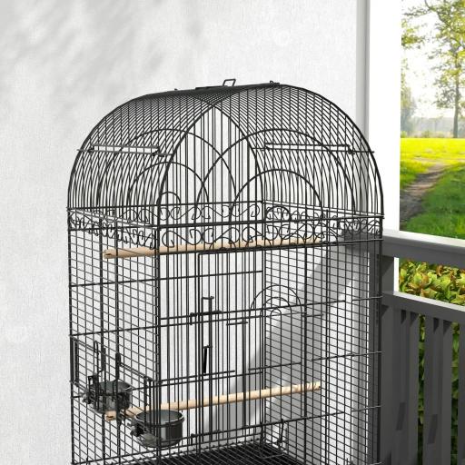 Jaula de Pájaros con Ruedas Jaula de Aves Exterior con Bandeja Extraíble Rejilla 2 Cuencos Percha 51x51x153 cm Negro [7]