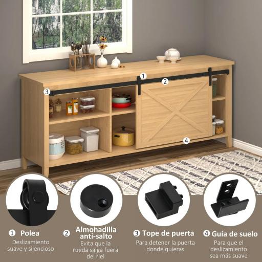Mini Herraje para Puerta Corredera 200 cm Kit de Accesorios para Puerta Corrediza de Madera con 2 Rieles de Acero al Carbono Carga 20 kg 200x0,4x18 cm Negro [3]