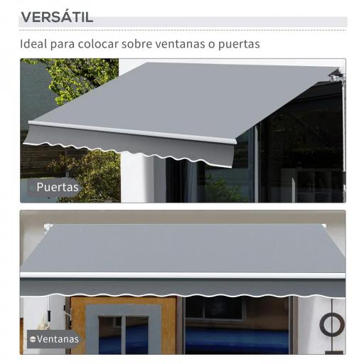 Toldo Manual Retráctil 3x2,5 cm, Toldo Exterior Terraza con Ángulo Ajustable, Brazo Articulado, Montaje a Pared, Estructura de Aluminio, Anti-UV e Impermeable, para Jardín, Gris [6]