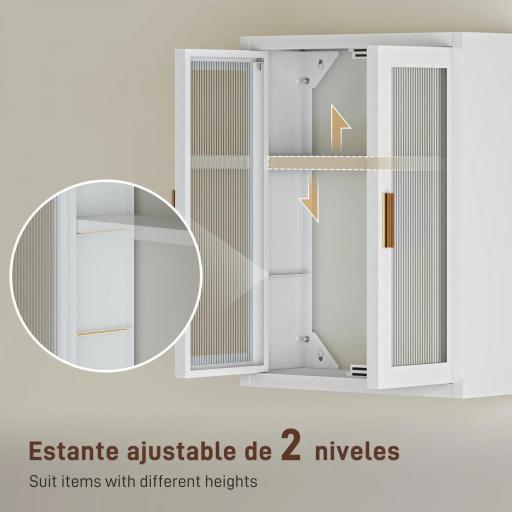 Armario de Baño de Pared Mueble de Baño Colgante Moderno con Estante Ajustable Puertas de Acrílico Blanco [9]