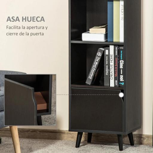 Estantería para Libros con 3 Estantes Abiertos y Cajón Librería Moderno para Almacenamiento Juguetes 40x30x129,5cm Negro [3]