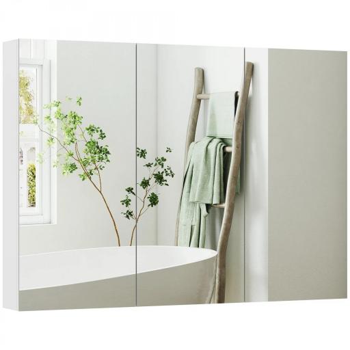Armario de Baño con Espejo Armario de Pared con 3 Puertas Estantes Ajustables 91,5x11,5x65 cm Blanco [10]