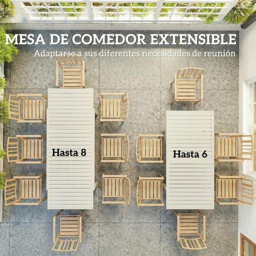 Mesa de Jardín Extensible 150/225x85x75 cm Mesa de Comedor de Aluminio con Tablero de Listones para 6-8 Personas Blanco [2]
