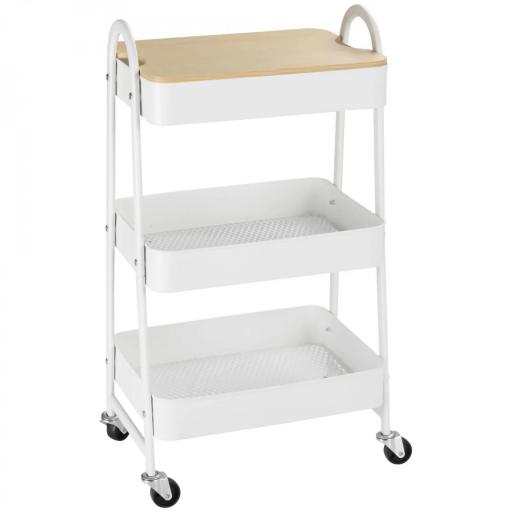 Carrito de Cocina con 3 Cestas de Acero y 1 Placa de Cubierta para Comedor Sala Baño 45x31x79,4 cm Blanco [8]