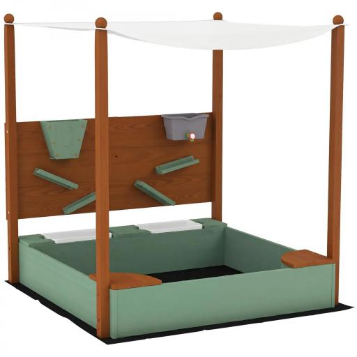 Arenero para Niños de Madera con Techo Arenero Infantil con 2 Asientos 2 Cajas Grifo Embudo 116x112,5x128 cm Verde [8]