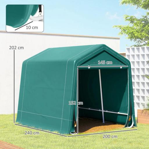 Carpa de Jardín Exterior 2,4x2x2 m Cobertizo Exterior con 2 Puertas con Cremallera Impermeable Anti-UV Carpa Verde [3]