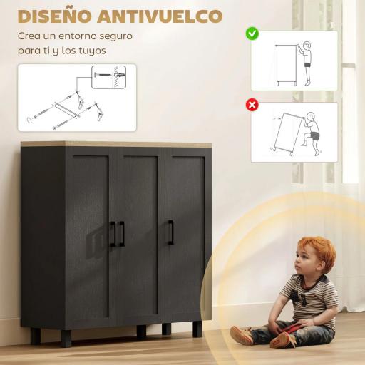 Aparador de Salón con 3 Puertas y Estantes Ajustables para Cocina Comedor Estilo Moderno 90x30x90 cm Negro [5]