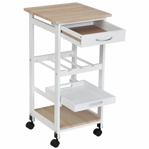 Carrito de Cocina Carro de Servicio Multifuncional de 4 Niveles con Ruedas Cajón Estantes y Botellero 37x37x76 cm Blanco [9]