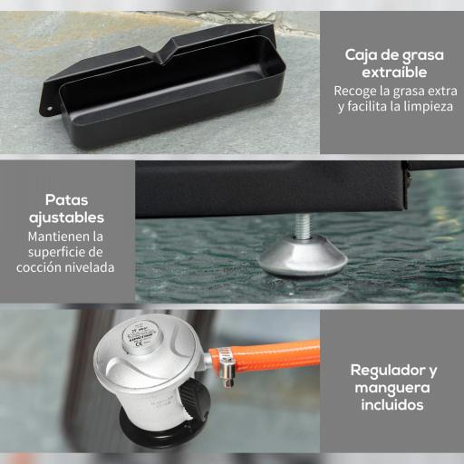Plancha de Gas Sobremesa con 2 Quemadores de Acero Inoxidable 6 kW con Plancha para Jardín Camping 48,5x48x21 cm Plata [3]
