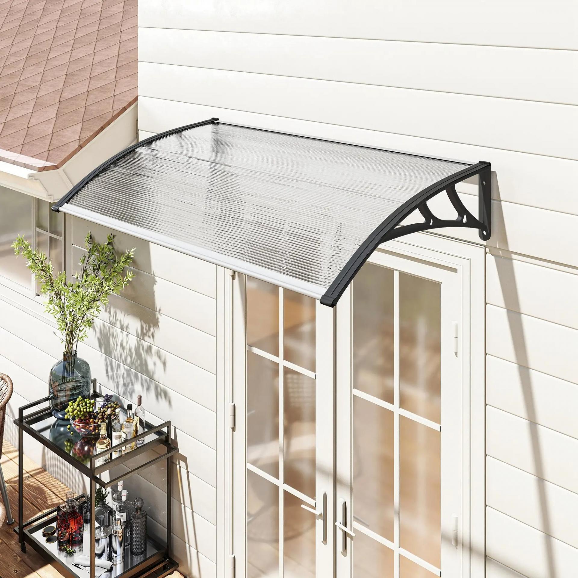 Marquesina para Puertas y Ventanas 110x60 cm con Paneles de Policarbonato Regleta de Aluminio Transparente